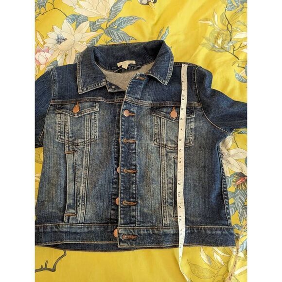 Eileen Fisher cropped denim jacket with bronze buttons sz xs New no tags - Picture 3 of 4